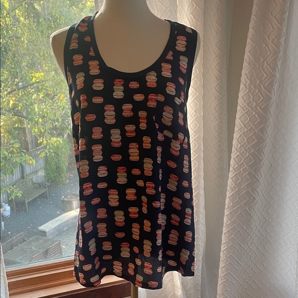 Joie Tops - $148 NWT Joie Alicia Macaroon Silk Navy Multicolor Patterned Tank Top Medium